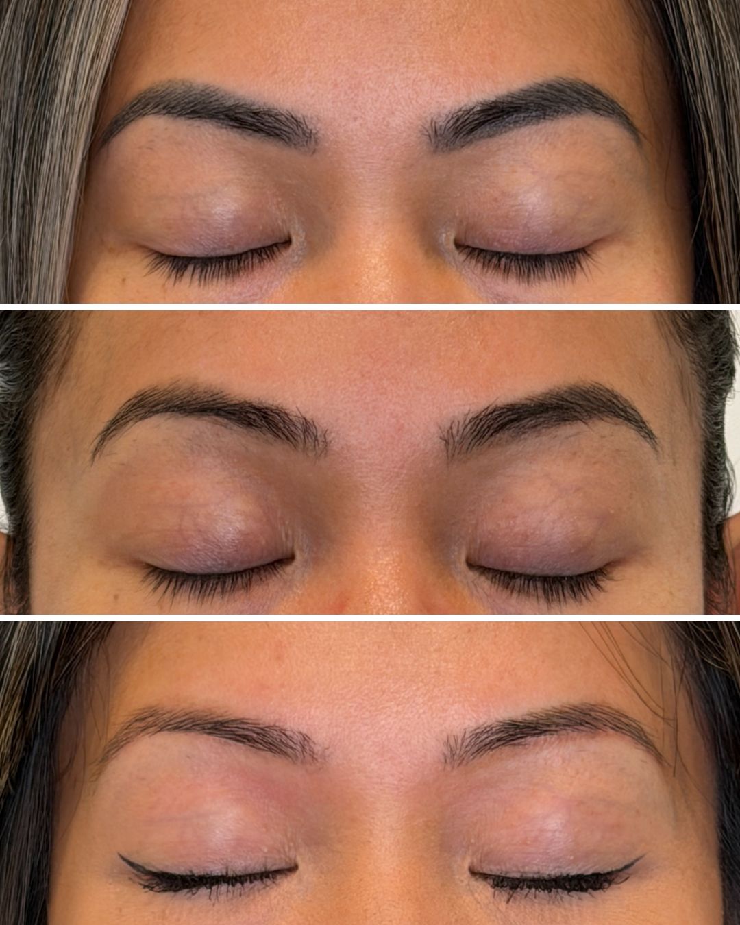 PMU brows softened over two sessions.