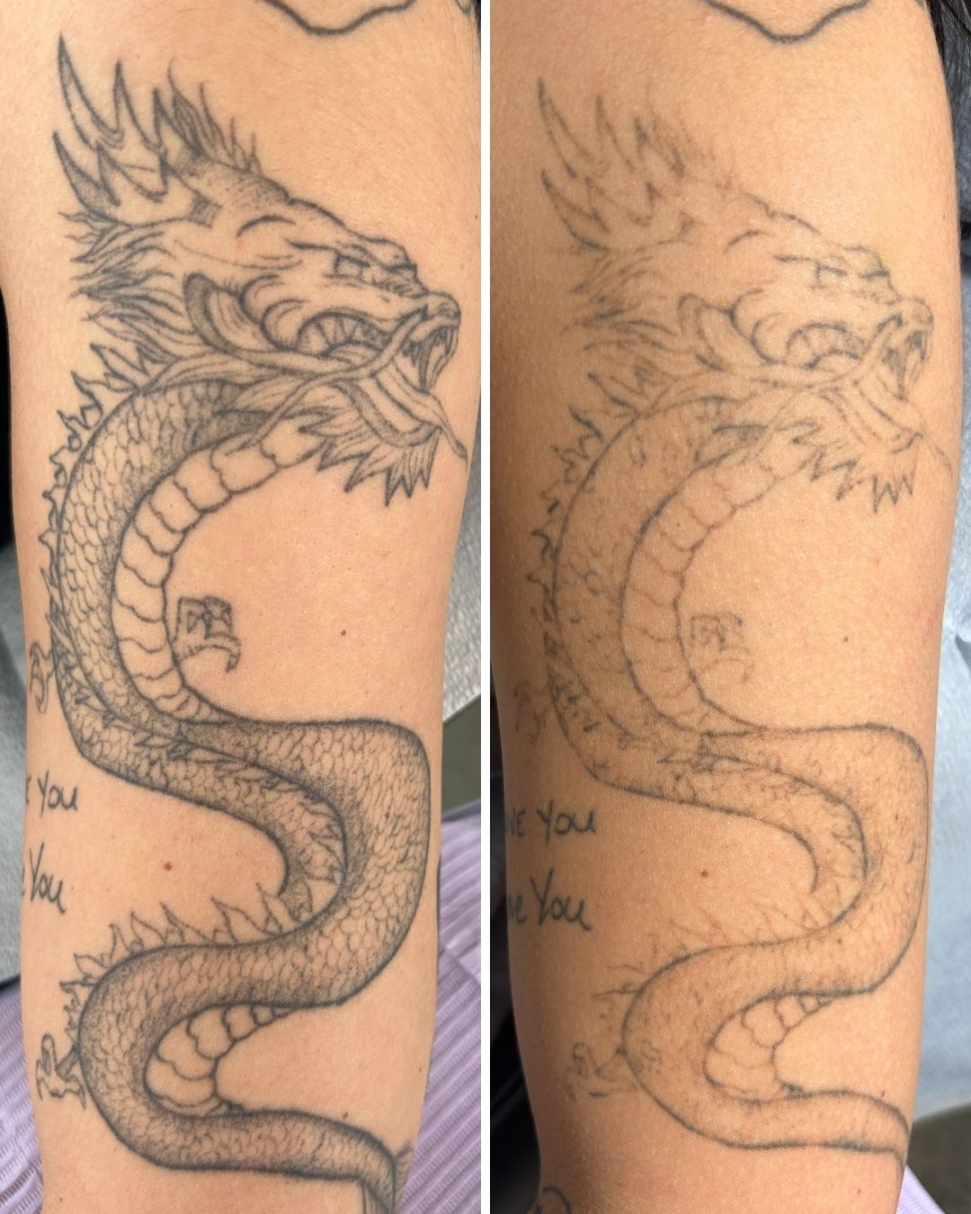 Large dragon forearm piece broken down in two sessions.